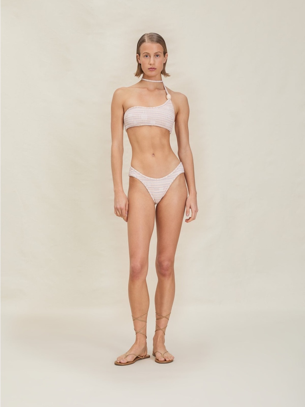 DEVON WINDSOR Pale Pink One-Shoulder Bandeau Bikini
